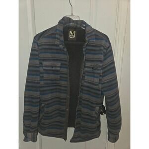 Voyager Sherpa Lined Fleece Shirt Shacket Jacket Men's Sz L Gray Southwest Aztec